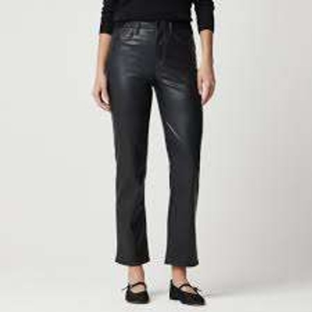 J.Crew Re-Imagined Faux Leather Straight Leg Pants Black High Rise Cropped